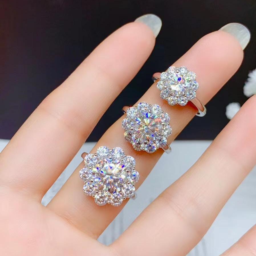 3.0 Ct Round Cut Crackling Diamond Flower Halo Engagement Ring