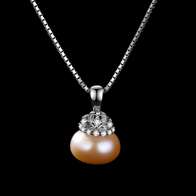 Cute Heart Crown Fresh Water Pearl Pendant Necklace