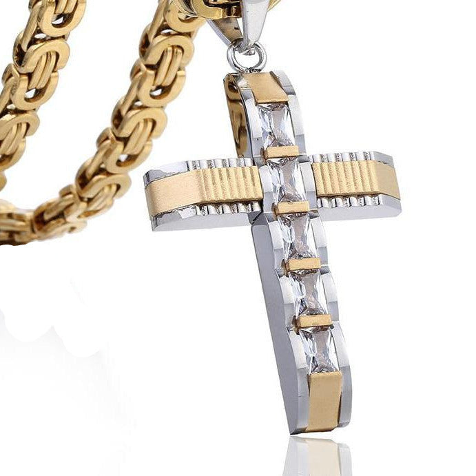 Men's Cross Byzantine Chain Necklace