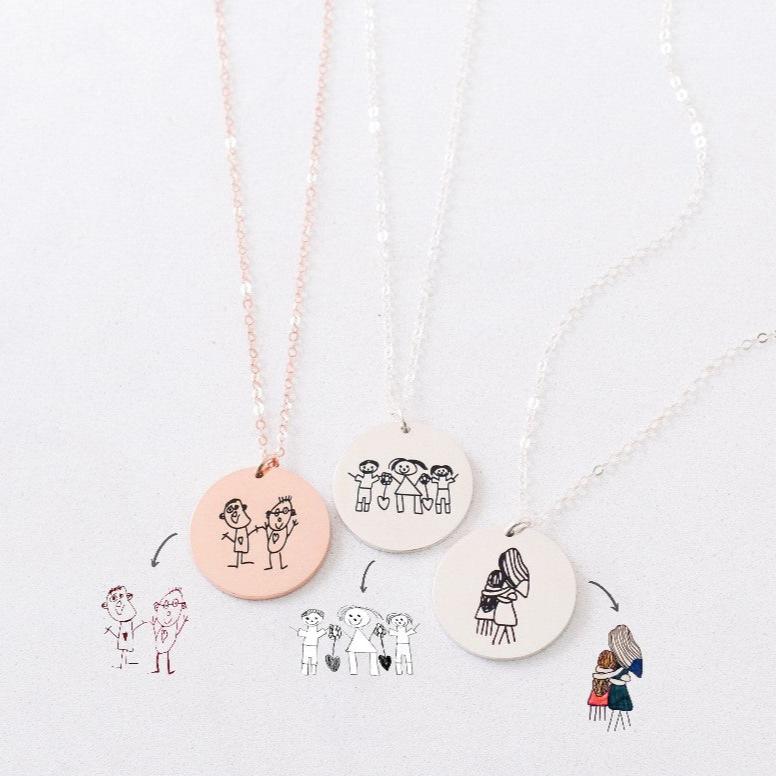 Customized Children's Drawing 925 Sterling Silver Memory Necklace