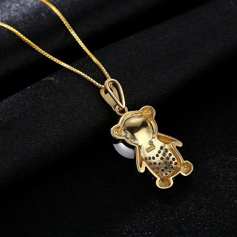 Cute Bear Freshwater Pearl Pendant Necklace