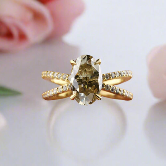Split Shank Light Yellow Diamond Engagement Ring