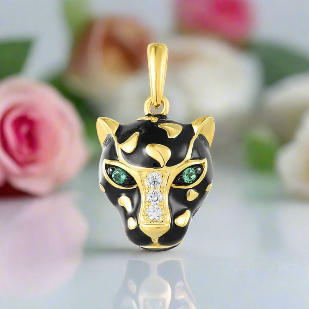 Black Leopard with Green Eyes Pendant