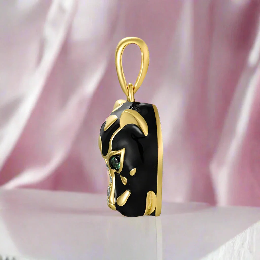 Black Leopard with Green Eyes Pendant