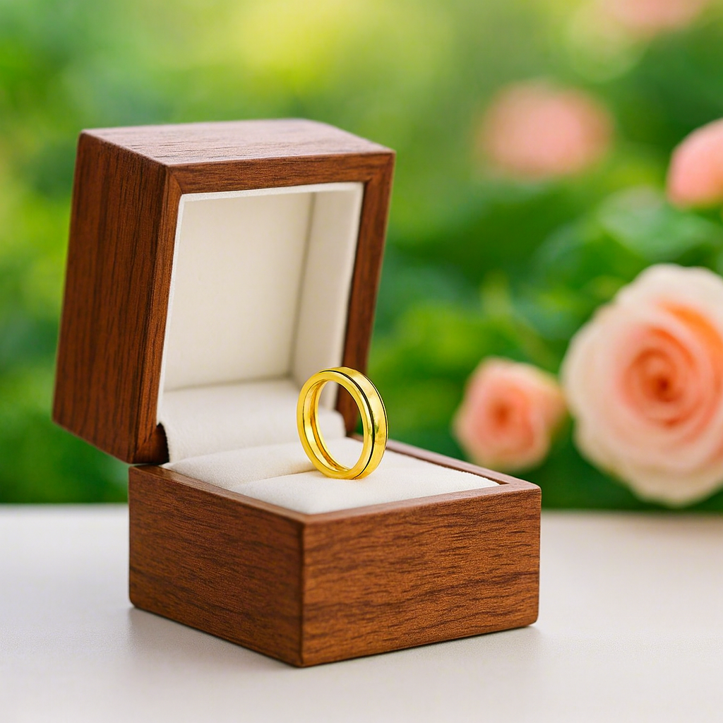 Brush-polished Men's Wedding Band with Black Enamel Lining