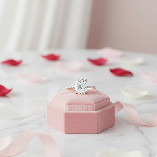 Classic Radiant-cut Diamond Half Eternity with Hidden Halo Engagement Ring
