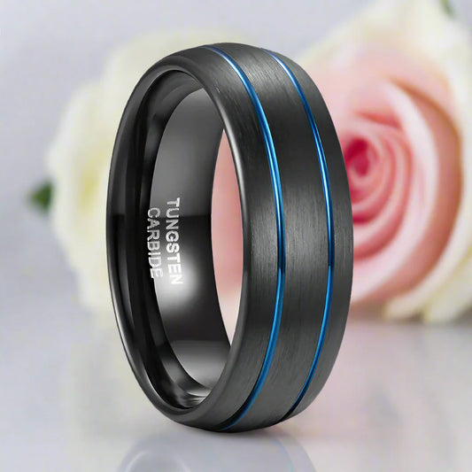 Double Line Inlay Black Tungsten Carbide Men's Ring
