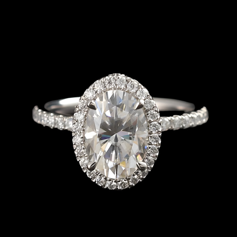 Oval Cut Halo Diamond 14k White Gold Engagement Ring