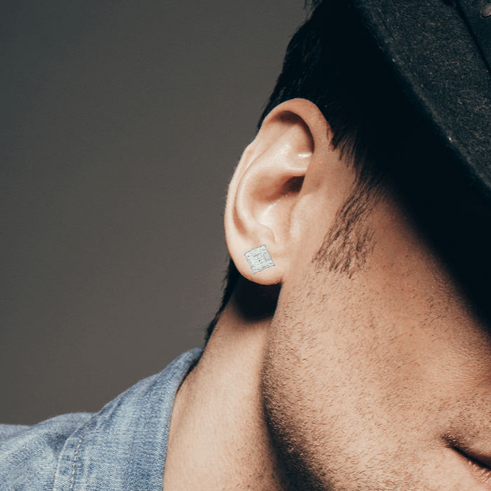 Emerald & Round Cut Diamond Square Hip-Hop Stud Earrings