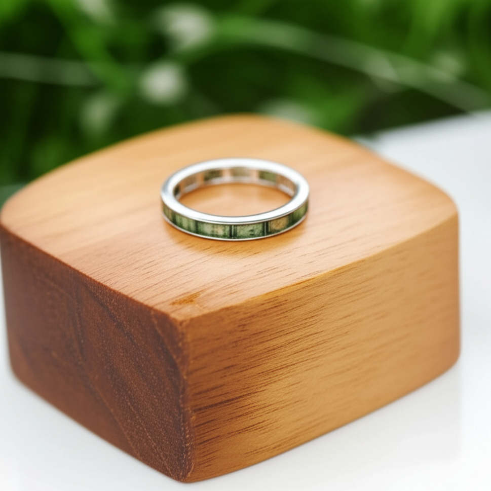 Eternity Emerald Cut Moss Agate Wedding Band