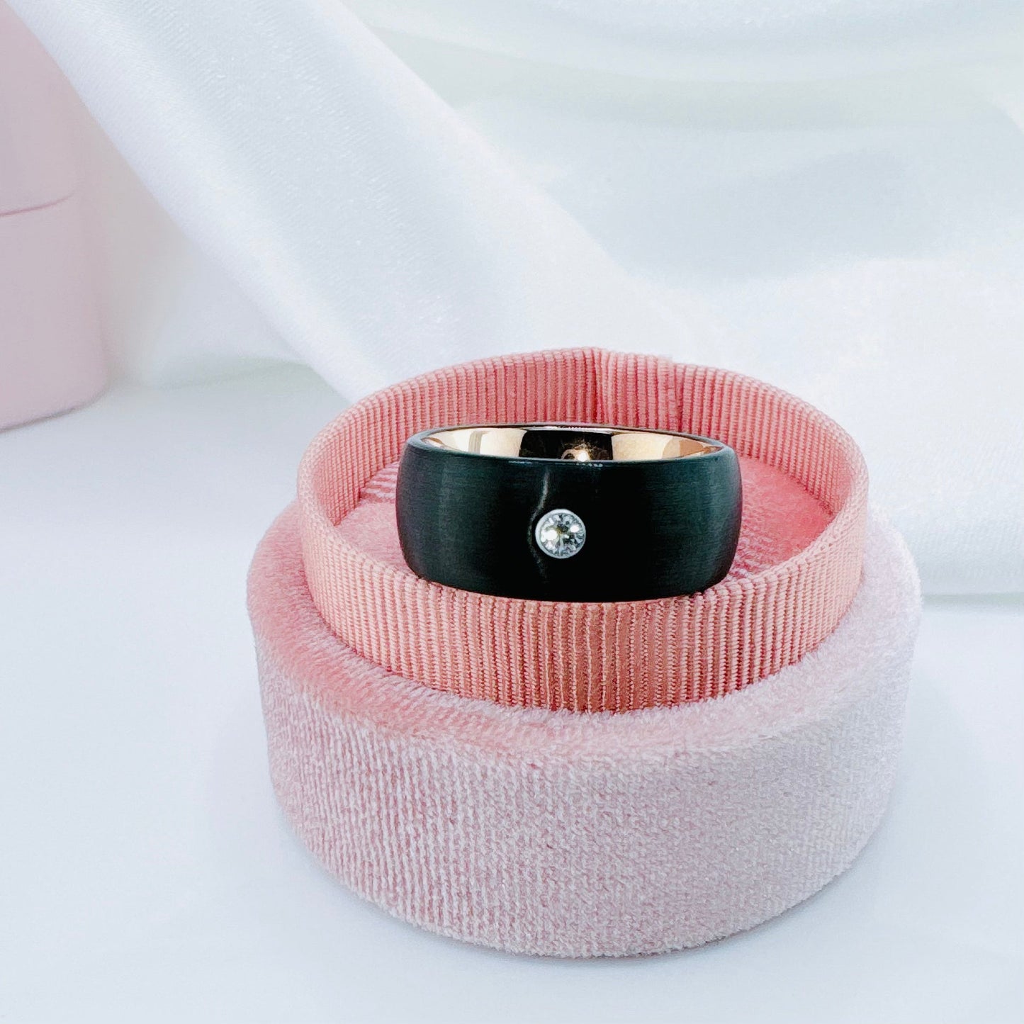 8mm Diamond Black Tungsten Wedding Band with Rose Gold Inner Band