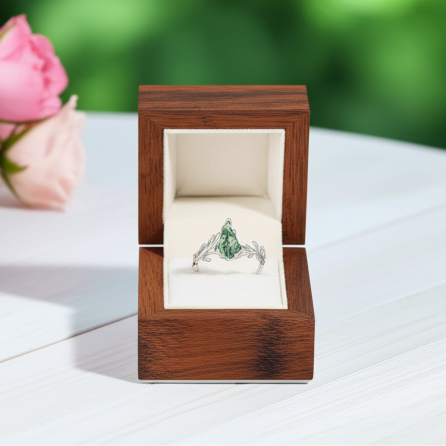 Kite Cut Natural Moss Agate Engagement Ring