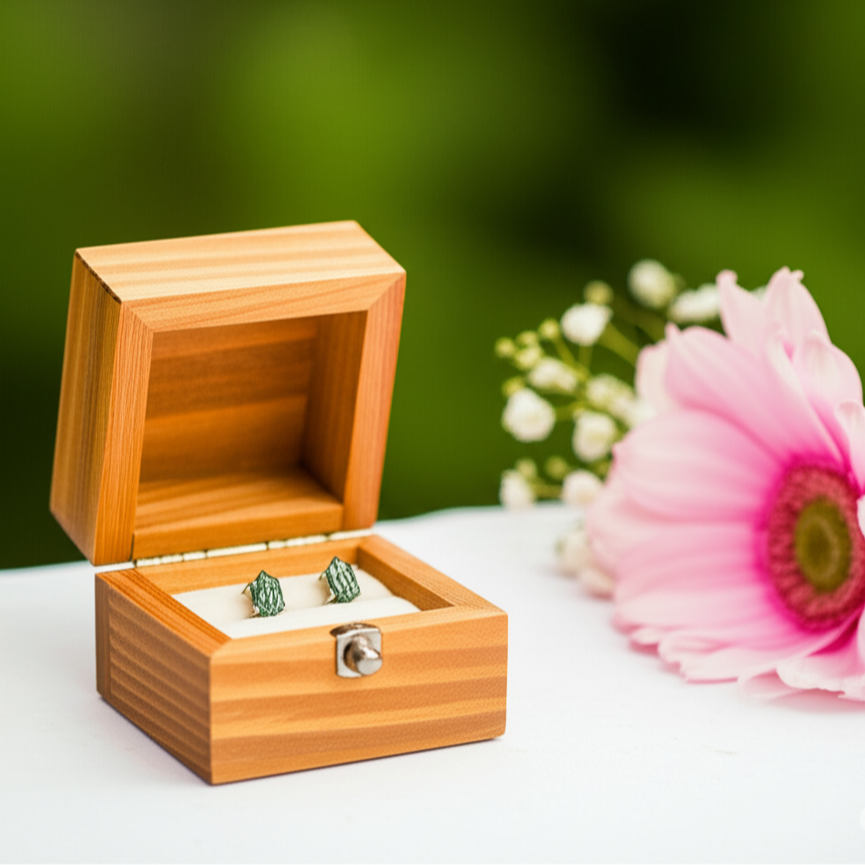 Geometry Cut Moss Agate Stud Earrings