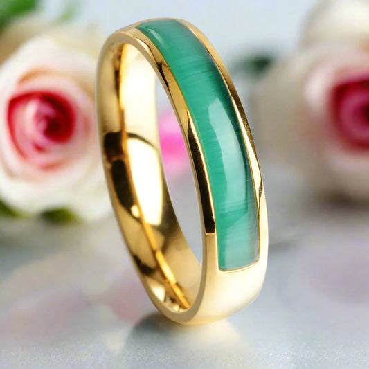 Green Opal Simulated Emerald Green Titanium Steel Ring