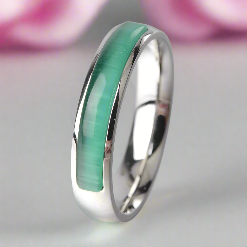 Green Opal Simulated Emerald Green Titanium Steel Ring
