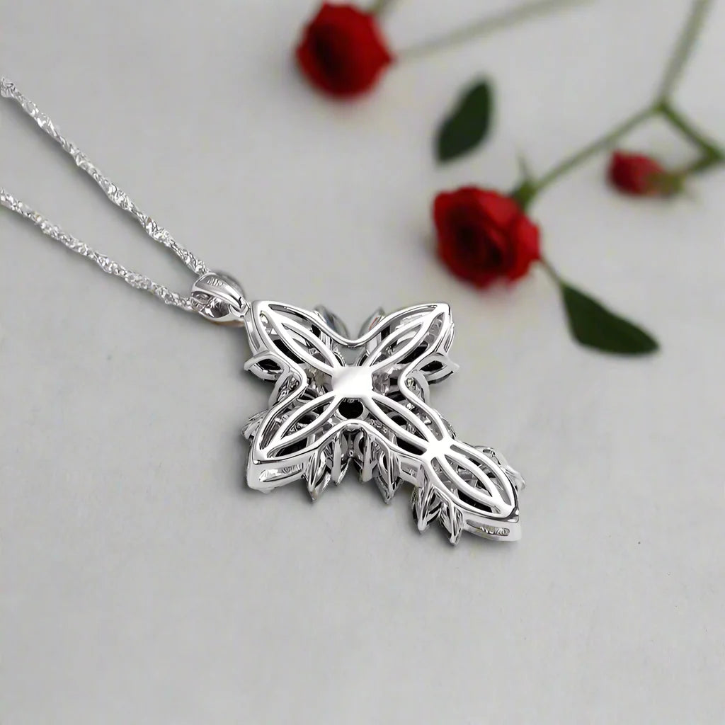 Marquise-cut Black Spinel Spiky Cross Necklace