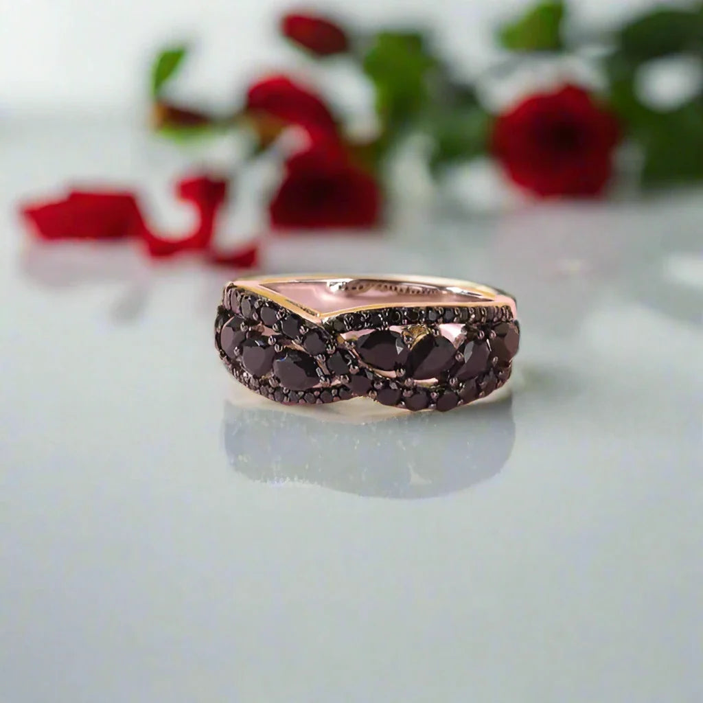 Infinity Pear-cut Natural Black Spinel Ring