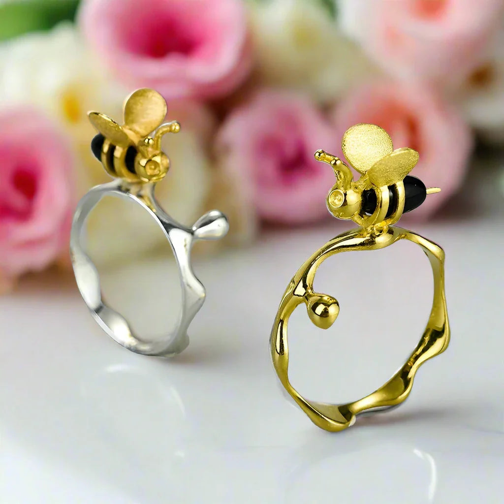 Handmade Bee and Dripping Honey Rings