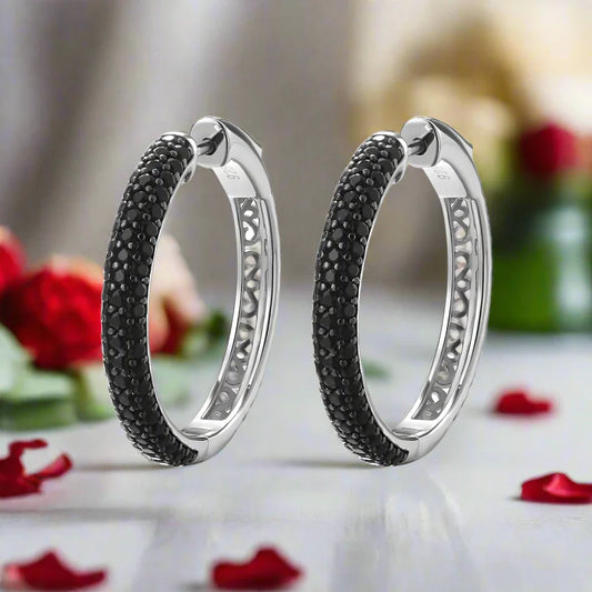 Delicate Natural Black Spinel Hoop Earrings