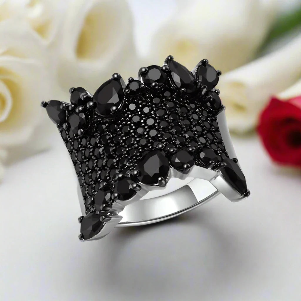 Gothic Natural Black Spinel Gemstone Ring