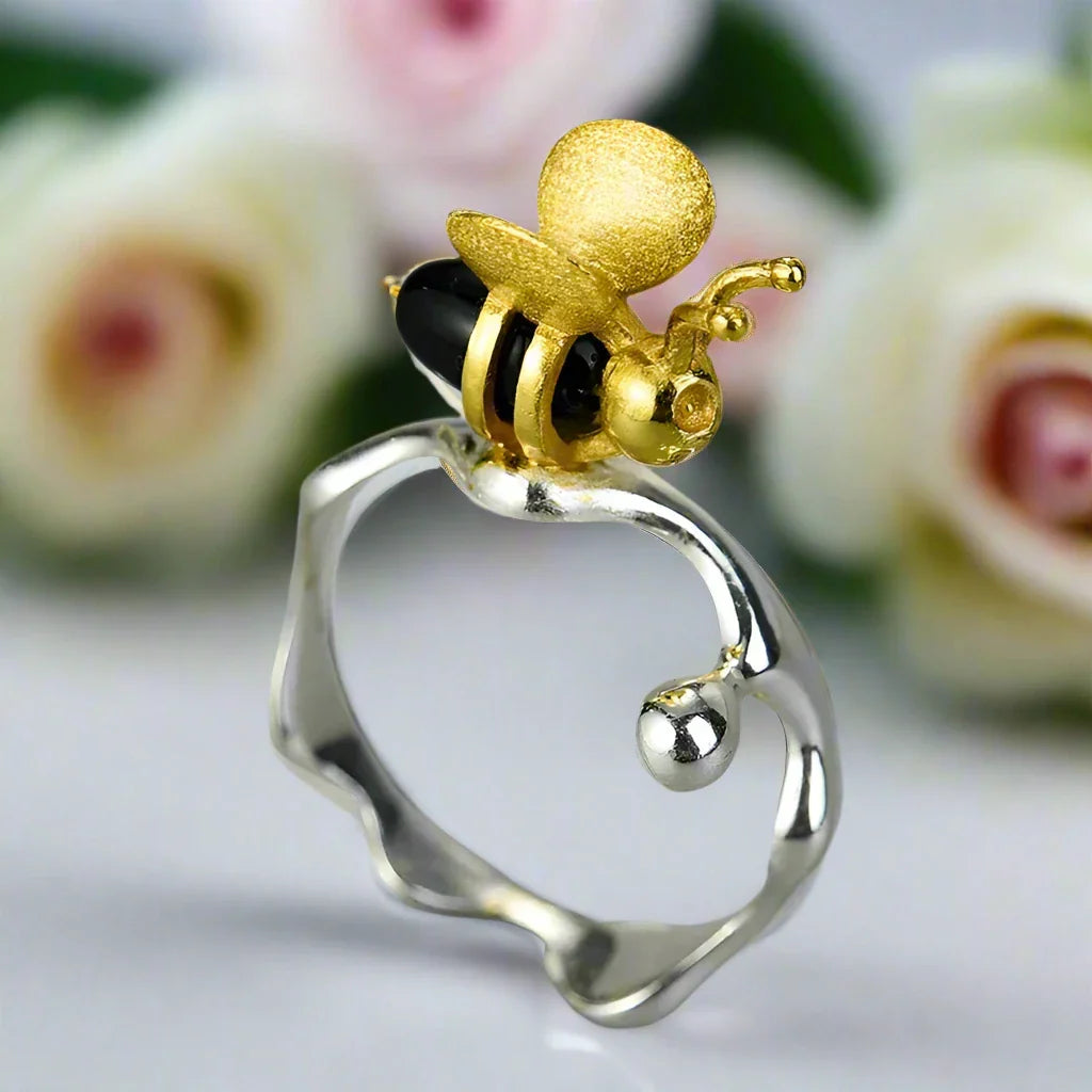 Handmade Bee and Dripping Honey Rings