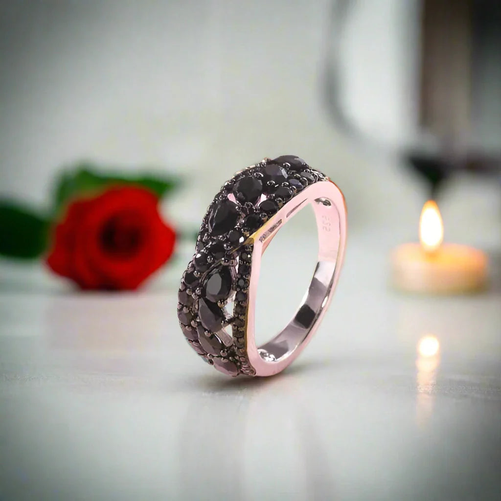 Infinity Pear-cut Natural Black Spinel Ring