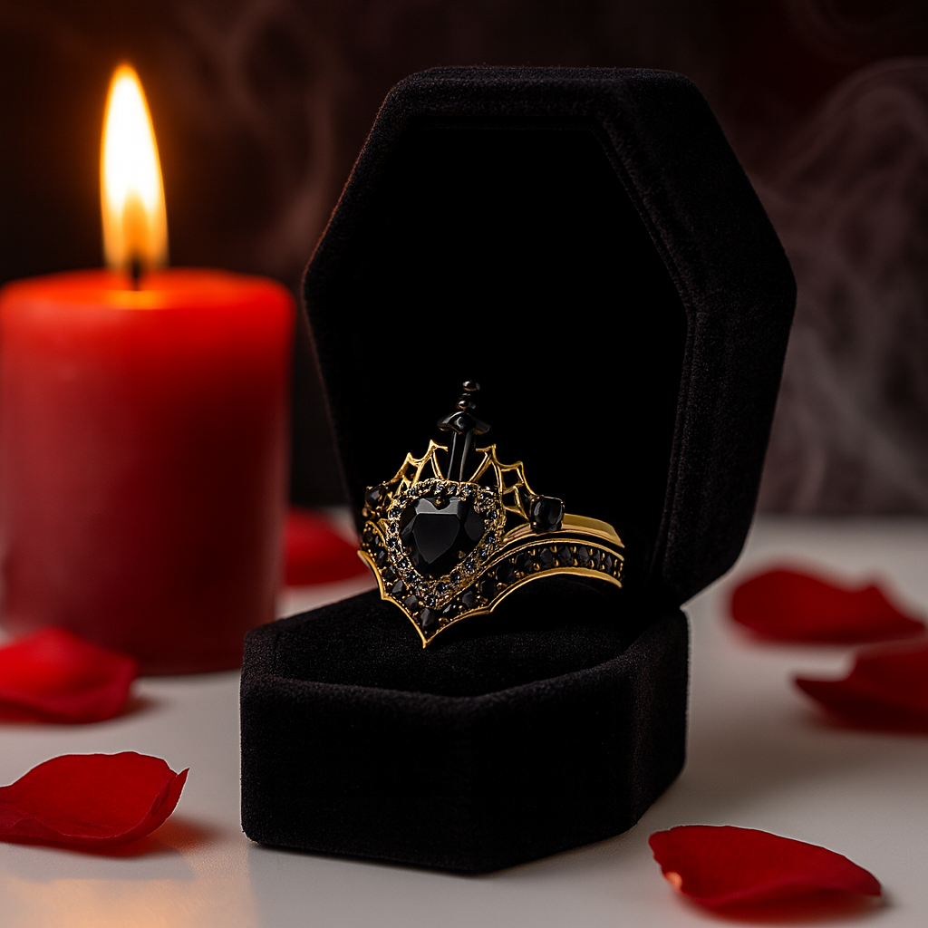 Queen of Hearts- Heart Shape Diamond Gothic Wedding Ring