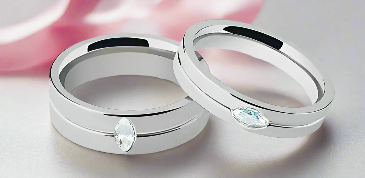 Pear-cut Diamond Stainless Steel Glossing Couple Ring