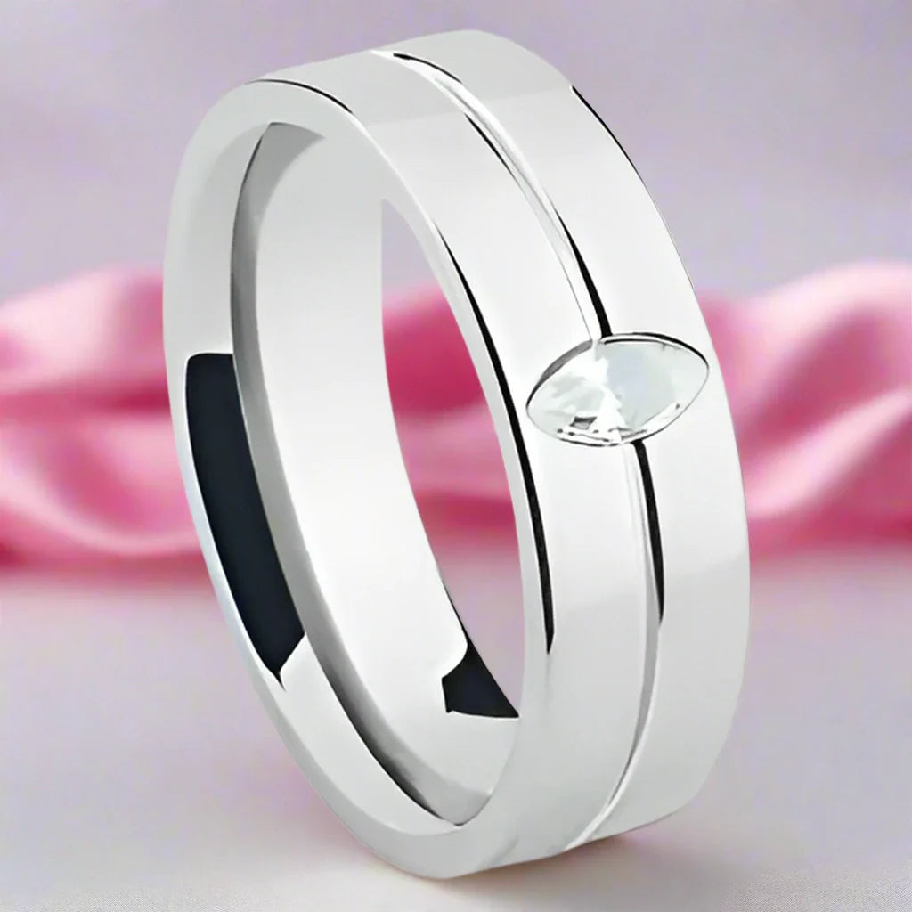 Pear-cut Diamond Stainless Steel Glossing Couple Ring