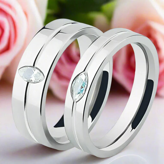 Pear-cut Diamond Stainless Steel Glossing Couple Ring