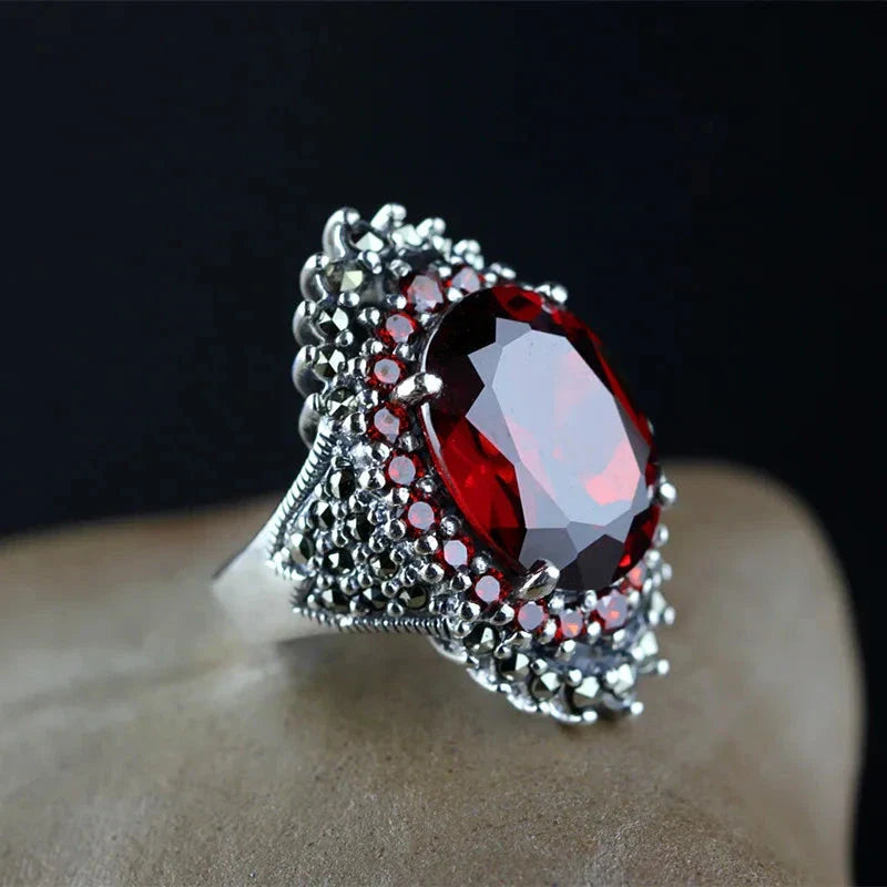 Classic Oval-cut Red Garnet Ring