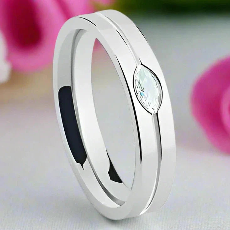 Pear-cut Diamond Stainless Steel Glossing Couple Ring
