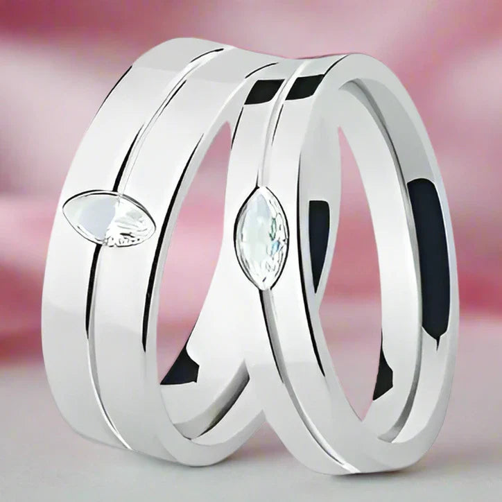 Pear-cut Diamond Stainless Steel Glossing Couple Ring