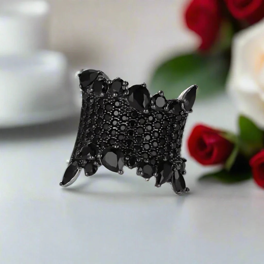 Gothic Natural Black Spinel Gemstone Ring