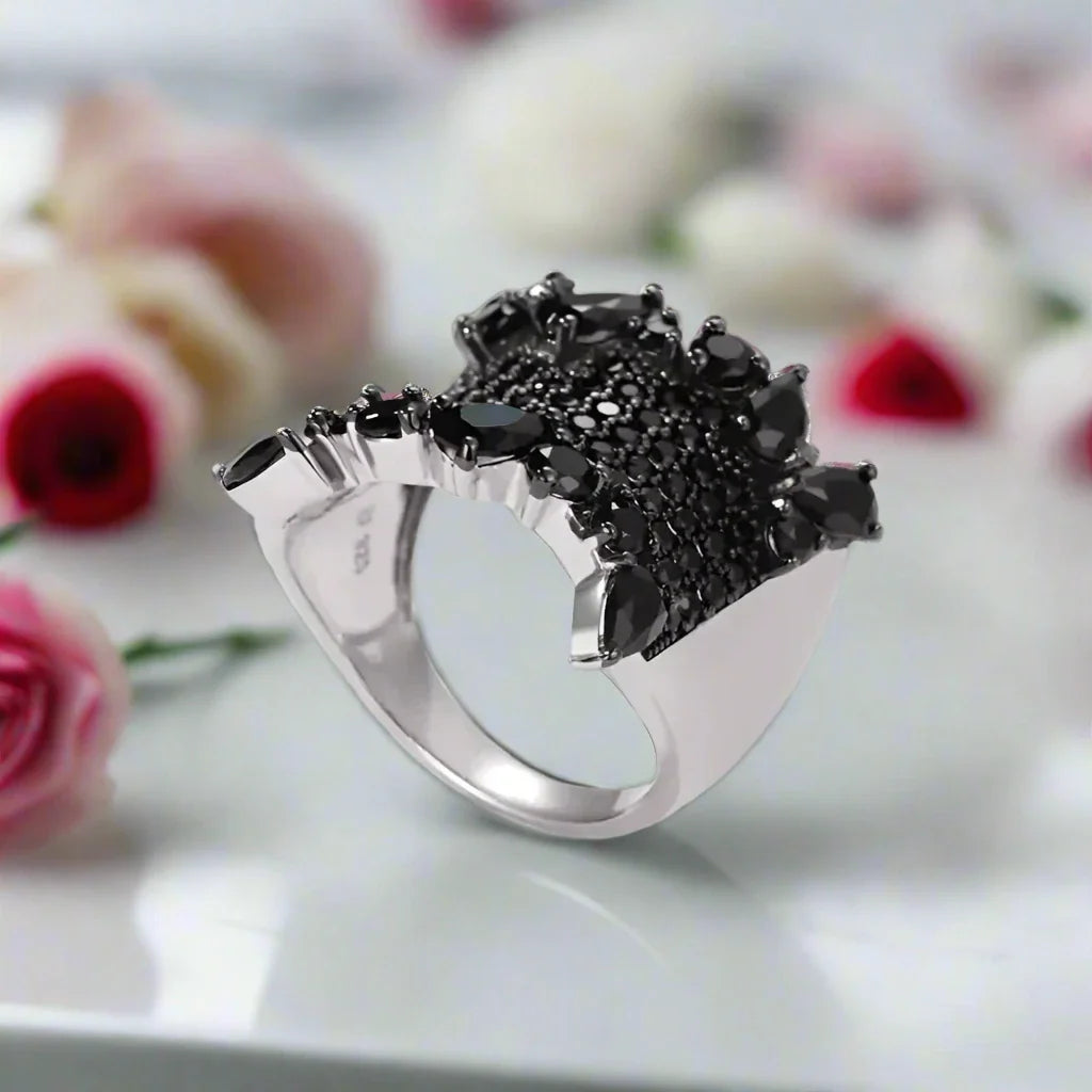 Gothic Natural Black Spinel Gemstone Ring
