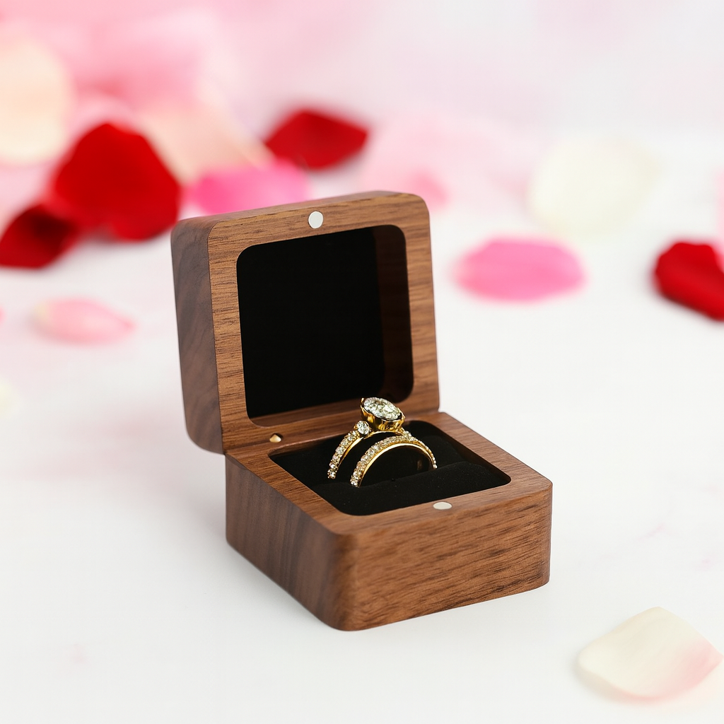 Personalized Wooden Wedding Ring Box Double Slots