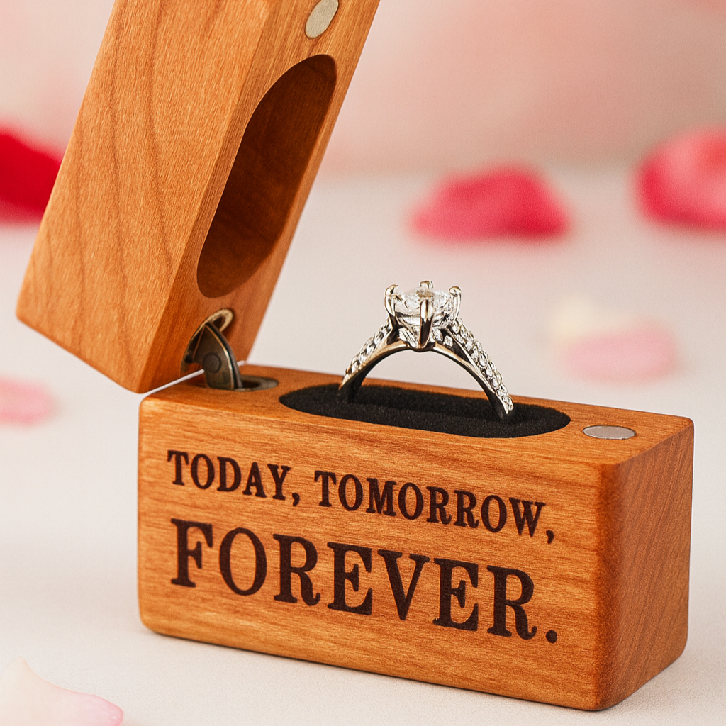 Forever- Mini Wooden Ring Box Single Slot