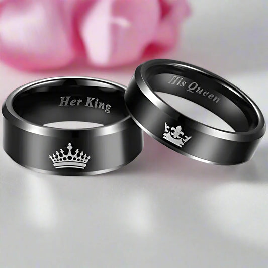King & Queen Black Tungsten Wedding Band