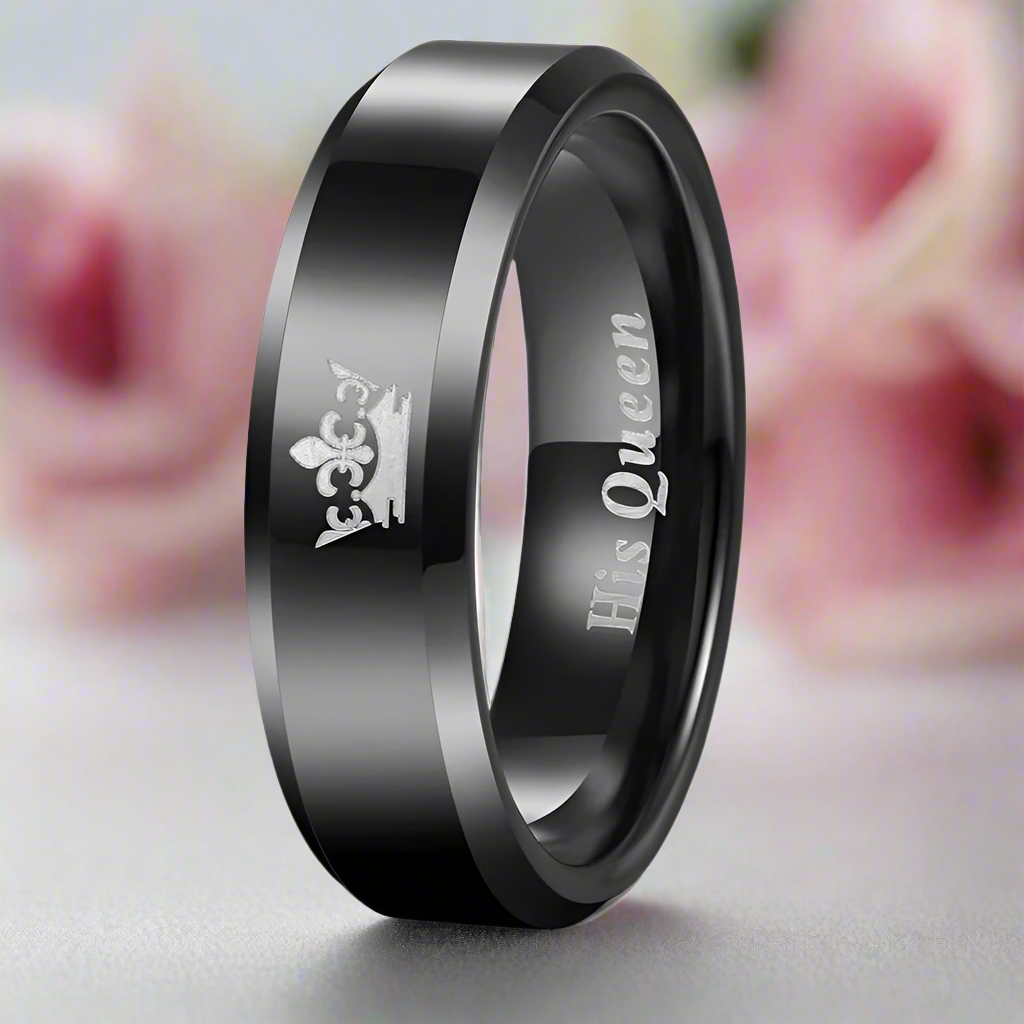 King & Queen Black Tungsten Wedding Band