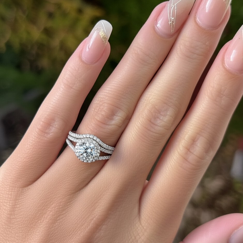 White Gold Split Shank Ring Set 1.5 ct Round Cut Diamond