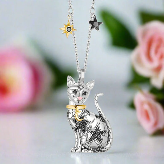 Magic Cat Pendant Necklace with Moon & Stars