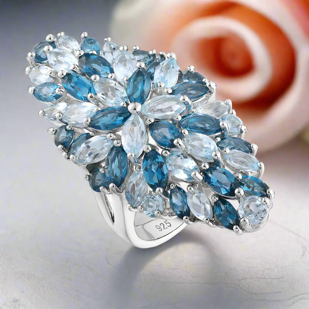 Marquise-cut Created Peridot & Chrome Diopside Flower Pattern Ring