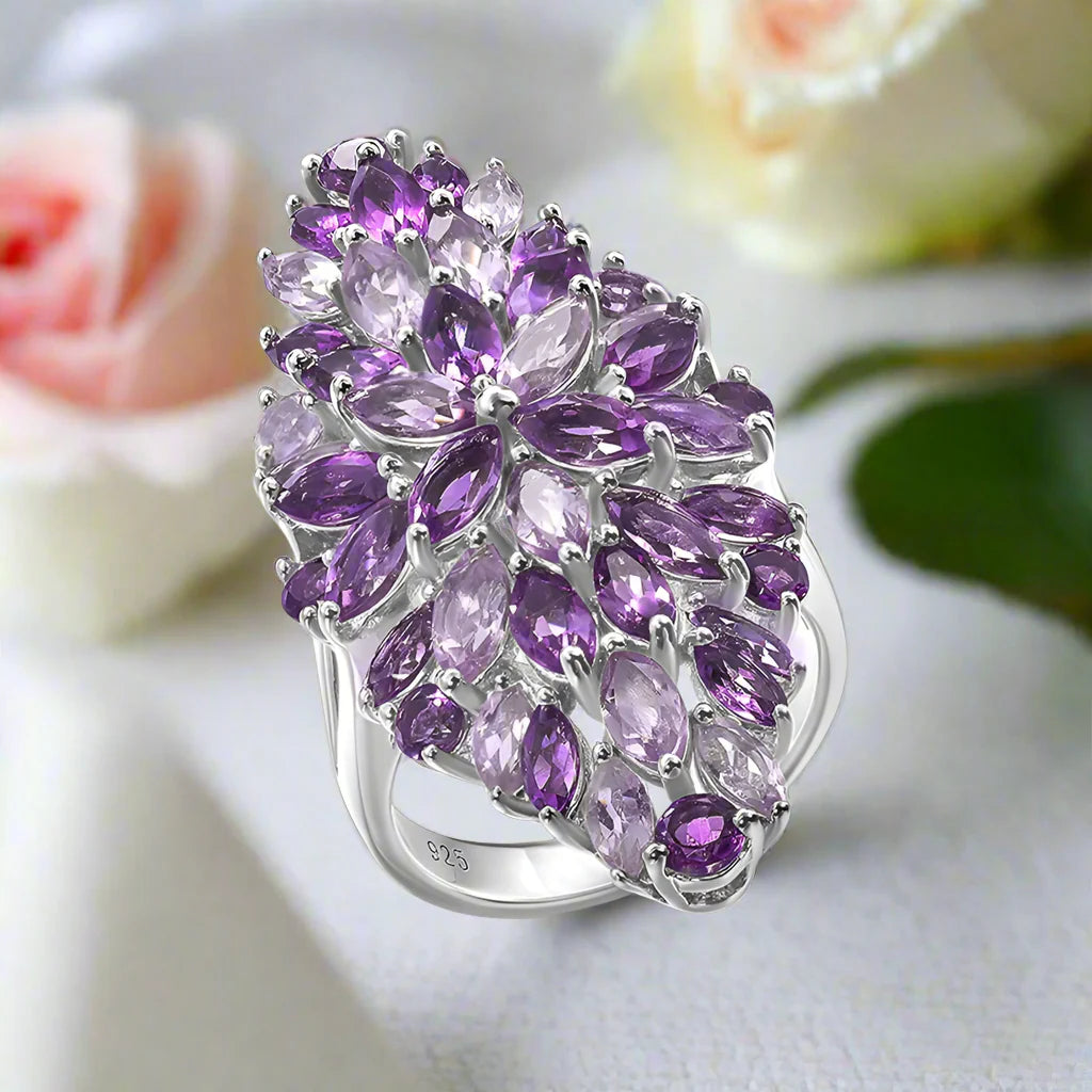 Marquise-cut Created Peridot & Chrome Diopside Flower Pattern Ring