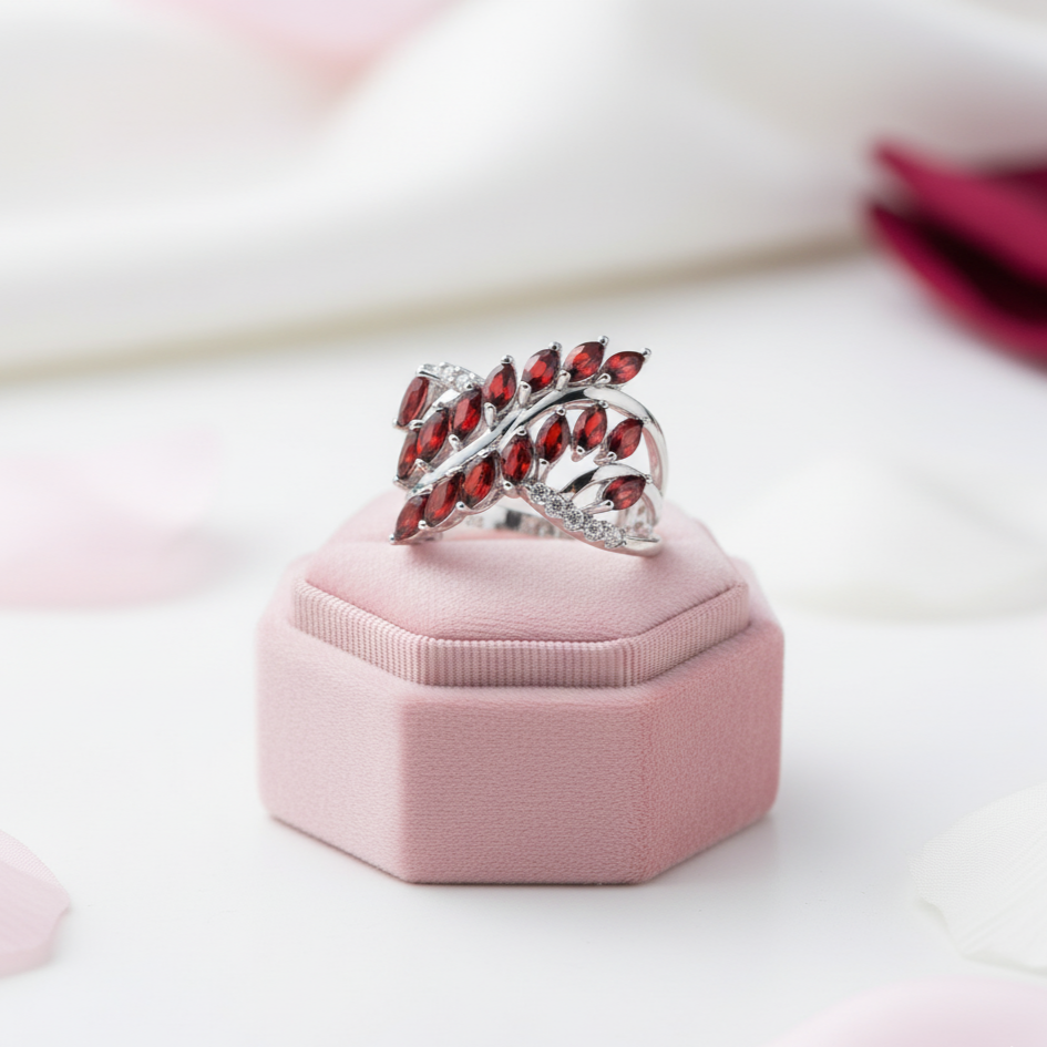 Marquise-cut Garnet Gemstone Geometric Ring