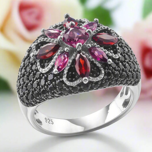Marquise-cut Natural Rhodolite Garnet Bohemian Ring