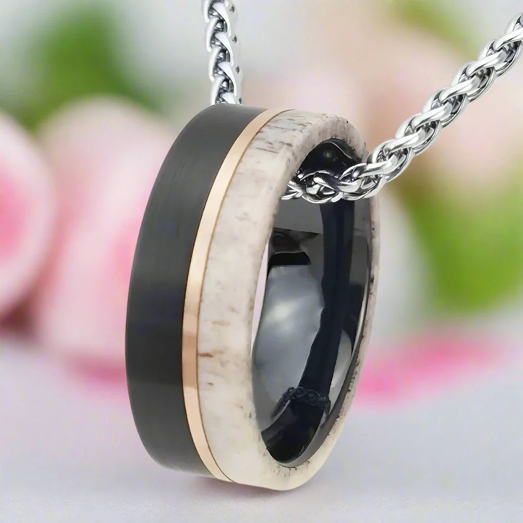Matte Brush Tungsten Carbide Men's Ring with Deer Antler Inlay