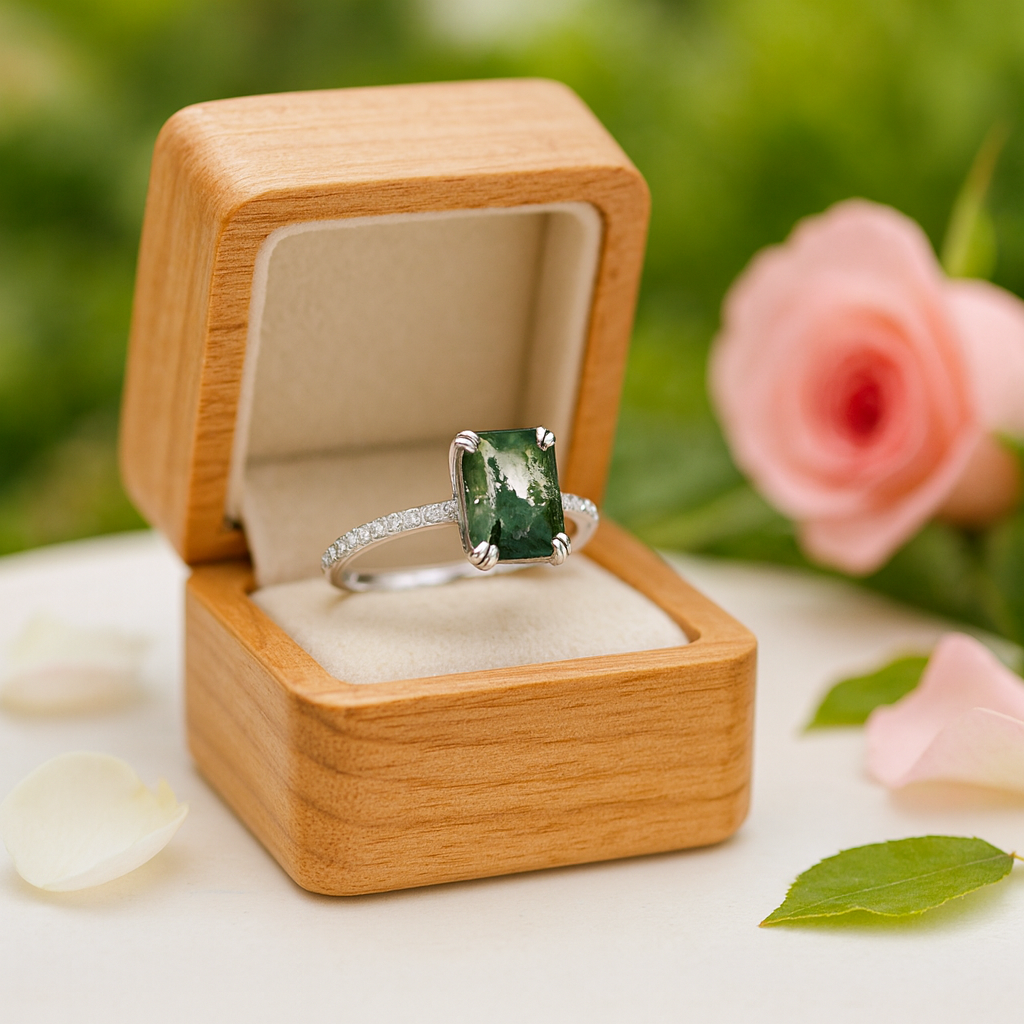 Moss Agate Engagement Ring