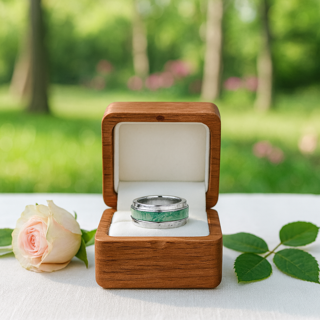 Natural Moss Agate Wedding Band