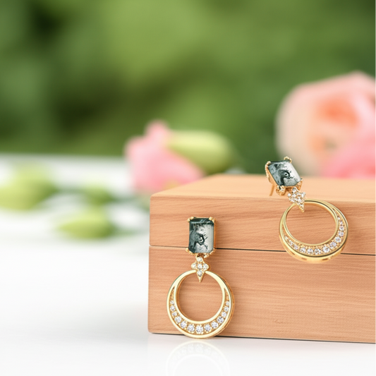 Natural Moss Agate Drop Earrings