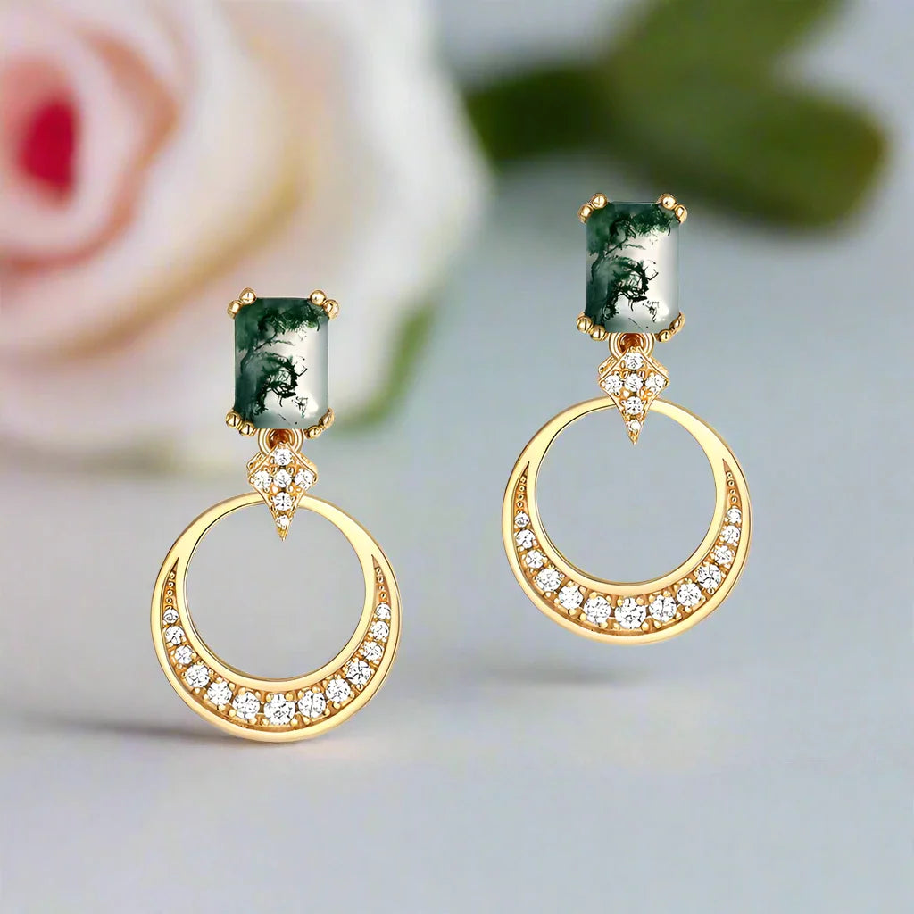 Natural Moss Agate Drop Earrings